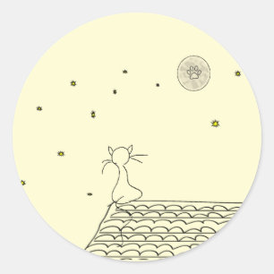 Katze, die den Mond anstarrt Runder Aufkleber