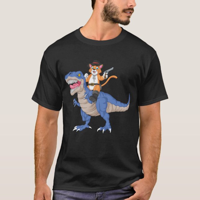 Katze, die Dinosaurier reitet T-Shirt (Vorderseite)