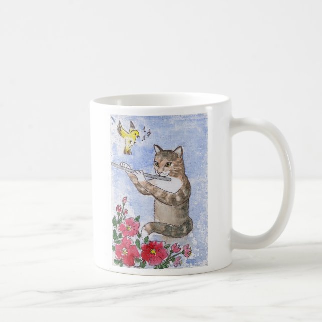 Katze, die eine Flöte spielt Kaffeetasse (Rechts)