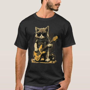 Katze, die eine Sonnenbrille trägt und Gitarre Git T-Shirt