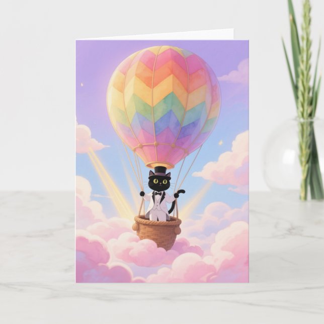 Katze, die einen Ballon fliegt Karte (Vorderseite)