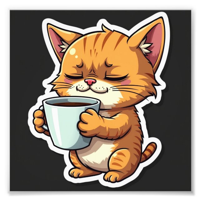 Katze, die einen Kaffee hält Fotodruck (Vorne)