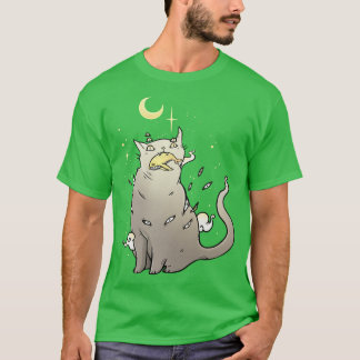 Katze, die einen Wal fing, süße Kawaii-Toon-Kunst T-Shirt