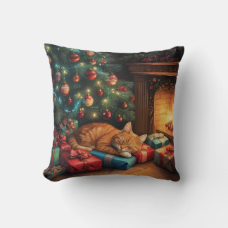 Katze, die friedlich unter einem Weihnachtsbaum sc Kissen