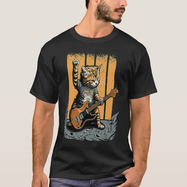 Katze, die Gitarrenrock Kitty Cat Bass Player spie T-Shirt (Vorderseite)