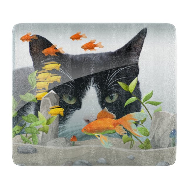 Katze, die im Aquarium blickt Schneidebrett (Vorderseite)