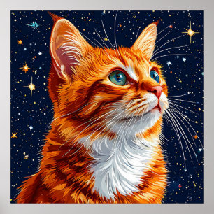 Katze, die in einen sternenklaren kosmischen Nacht Poster