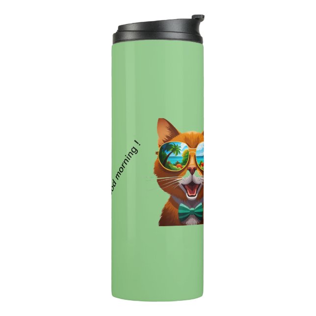 Katze, die mit Sonnenbrille lächelt Thermosbecher (Nach links gedreht)