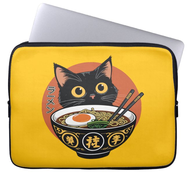 Katze, die Ramen isst  Laptopschutzhülle (Vorderseite)