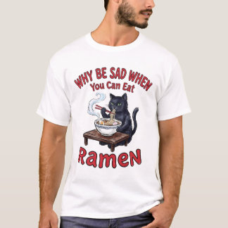 Katze, die Ramen isst, lustige Glückseligkeit T-Shirt