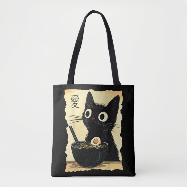 Katze, die Ramen isst  Tasche (Vorderseite)