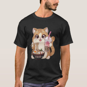 Katze, die Ramen und Bubble Tea isst, japanischer T-Shirt
