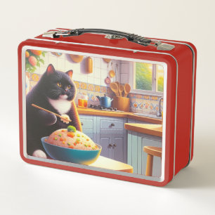 Katze, die Reis in einer Küche gebraten wird Metal Metall Brotdose