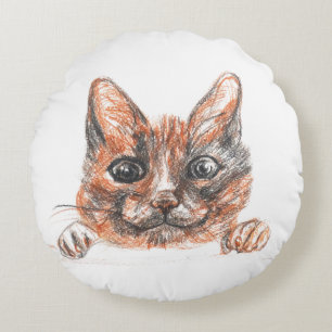 Katze, die ringsum Throwkissen zeichnet Rundes Kissen