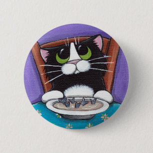 Katze, die Suppen-Knopf isst Button