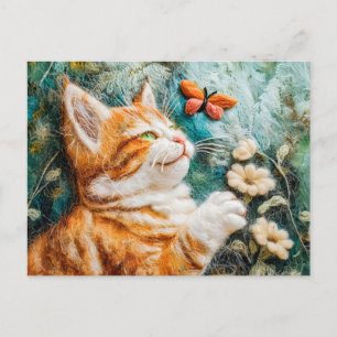 Katze, die versucht, einen Schmetterling in einer Postkarte