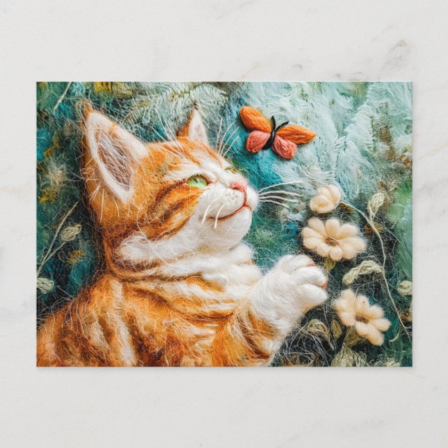 Katze, die versucht, einen Schmetterling in einer  Postkarte (Vorderseite)