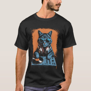Katze Dj Kopfhörer Plattenspieler Vintage Musik ED T-Shirt