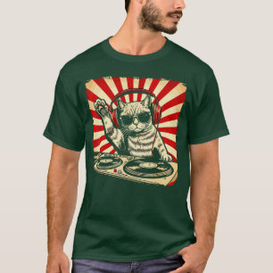 Katze DJ Kratzen Vinylplattenspieler EDM Houseechn T-Shirt