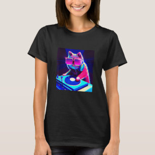 Katze DJ Vaporwave Ästhetik Männer Jungen Mädchen T-Shirt