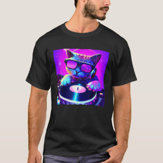 Katze DJ Vaporwave Ästhetik Männer Jungen Mädchen T-Shirt