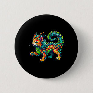 Katze Drache Frohes Chinesisches Neujahr 2024 Dame Button