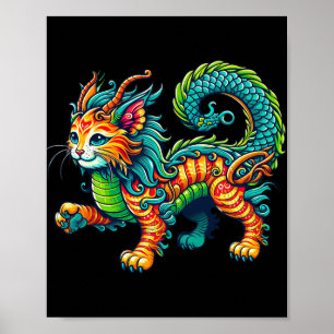 Katze Drache Frohes Chinesisches Neujahr 2024 Dame Poster