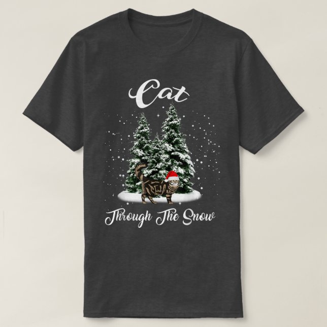 Katze durch den Schnee Santa Tabby Weihnachten T-Shirt (Design vorne)