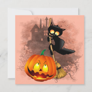 Katze durch Kürbis erschreckt, lustige Halloween-F Einladung