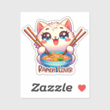 Katze Eating Ramen, Niedlich Kawaii, Katzenaufkleb