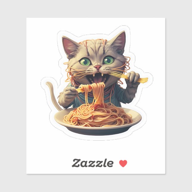Katze Eating Spaghetti Aufkleber (Blatt)
