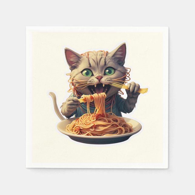 Katze Eating Spaghetti Serviette (Vorderseite)