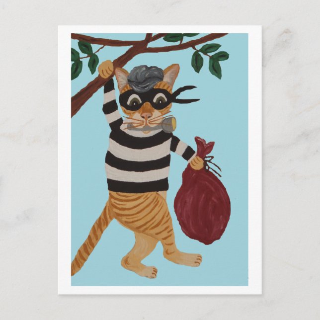 Katze Einbrecher Postkarte (Vorderseite)