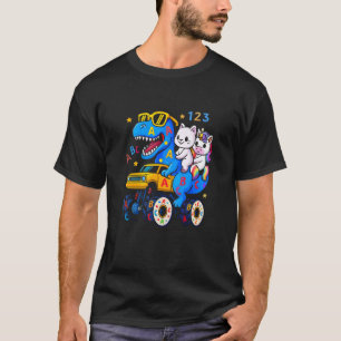 Katze Einhorn Dino Fahrt Zurück zur Schule ABC T-Shirt