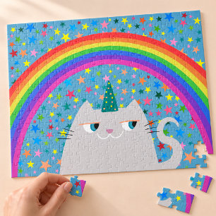 Katze Einhorn Puzzle Regenbogen Sterne Süßes Gesch