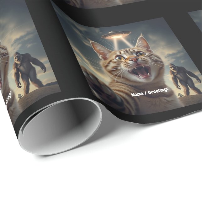 Katze Einnahme von Selfie mit UFO und Bigfoot Funn Geschenkpapier (Rolleneckpunkt)