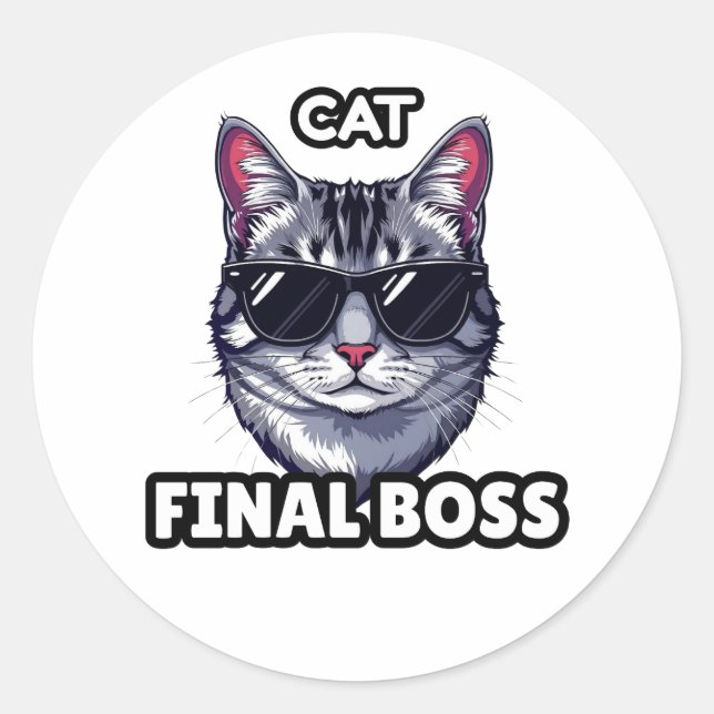 Katze Endboss Sonnenbrille Lustiger Aufkleber (Vorderseite)