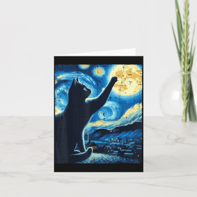 Katze erreicht Mond Sternennacht Lustiges Kätzchen Karte (Vorderseite)
