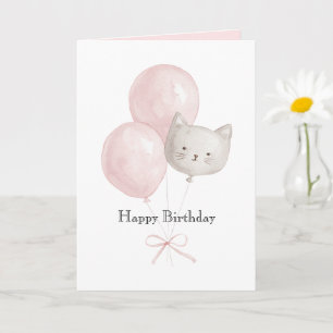 Katze Erröten Rosa Luftballons Geburtstag Karte