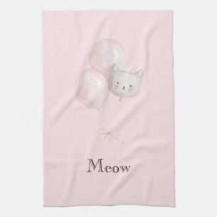 Katze Erröten Rosa Luftballons   Geschirrtuch