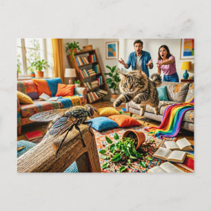 Katze erzeugt Chaos beim Fliegenjagen Postkarte