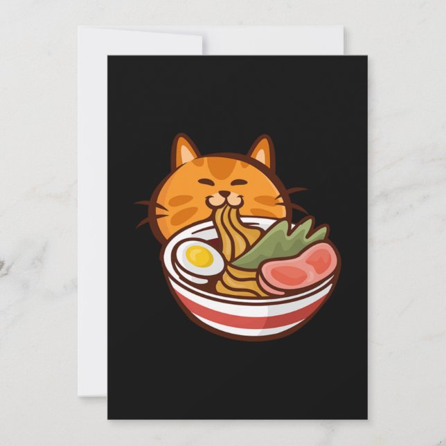 Katze essen Ramen Japan Kitten Kitty Pet Tier Gif Einladung (Vorderseite)