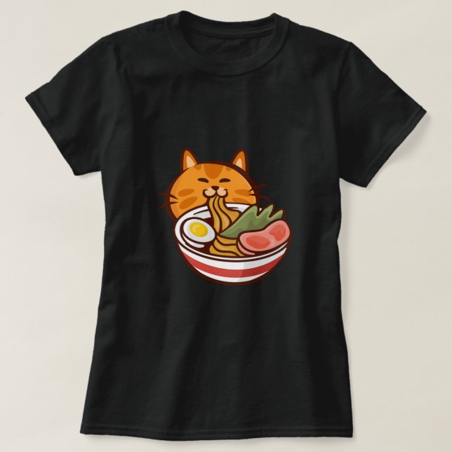 Katze essen Ramen Japan Kitten Kitty Pet Tier Gif T-Shirt (Design vorne)