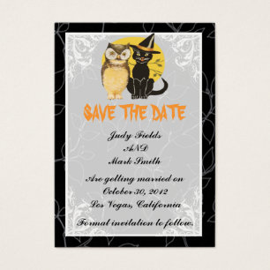Katze & Eule Halloween-Hochzeit Save The Date Kart