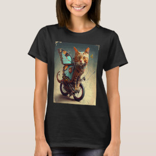 Katze Fahrrad Schmetterling T-Shirt