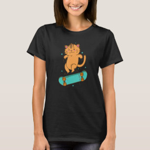 Katze fährt Skateboard Sport Hobby Haustier T-Shirt
