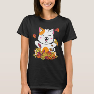 Katze fällt Herbstblätter im Vintage-Stil Haustier T-Shirt