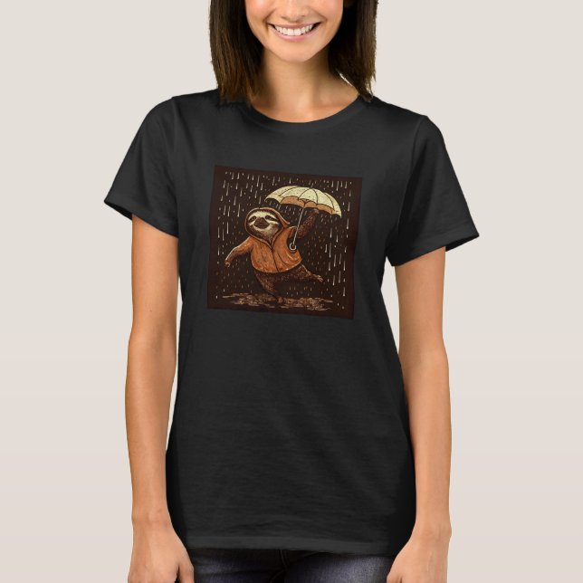 Katze Faultier Regen T-Shirt (Vorderseite)