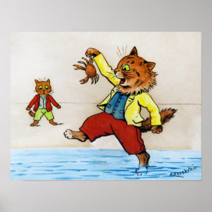 Katze fing einen Krebs, Louis Wain Poster