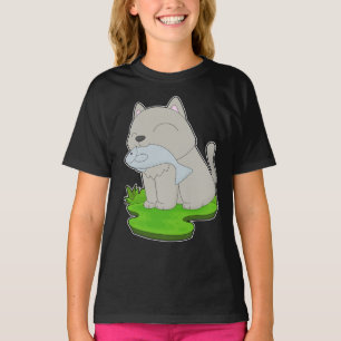Katze Fischer Fisch Angeln T-Shirt